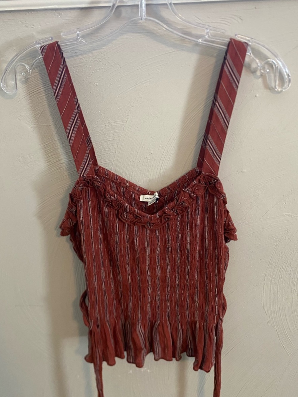 American Eagle Rust Red Striped Knit Tank Top With Belt XL